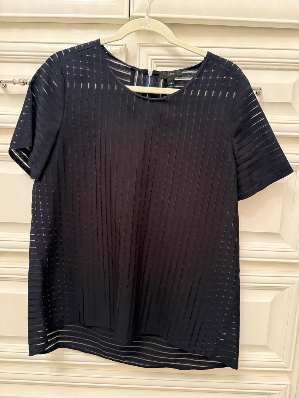 J. Crew Navy Short Sleeve Semi-Sheer Stripe Blouse